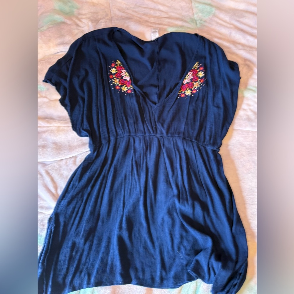 Time and Tru Navy Coverup with Pink and Yellow Floral Accents